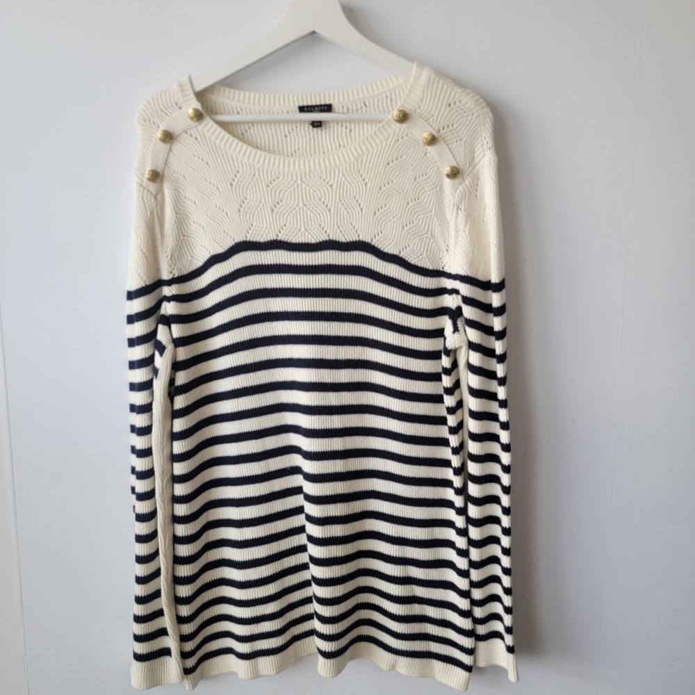 Talbots women's timeless Stripe Sweater size 2X Crew neck decorative buttons - Picture 1 of 8